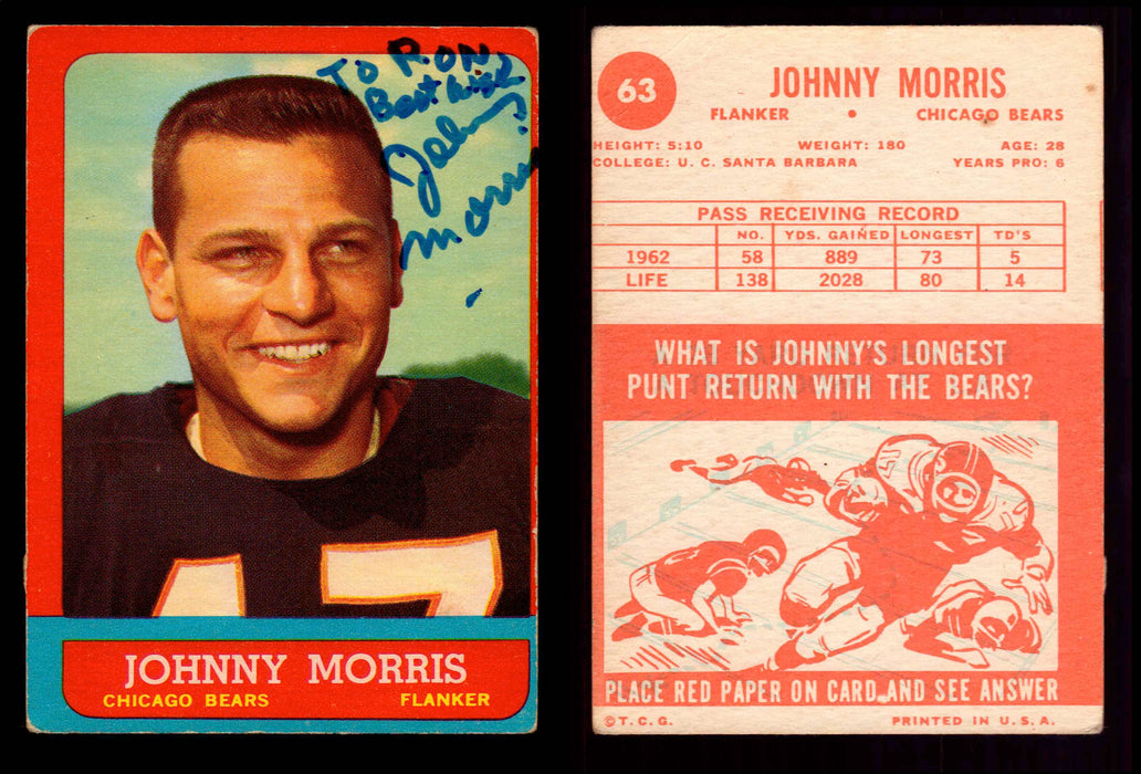 1963 Topps Football Trading Card You Pick Singles #1-#170 VG/EX #63 Johnny Morris (autographed)  - TvMovieCards.com