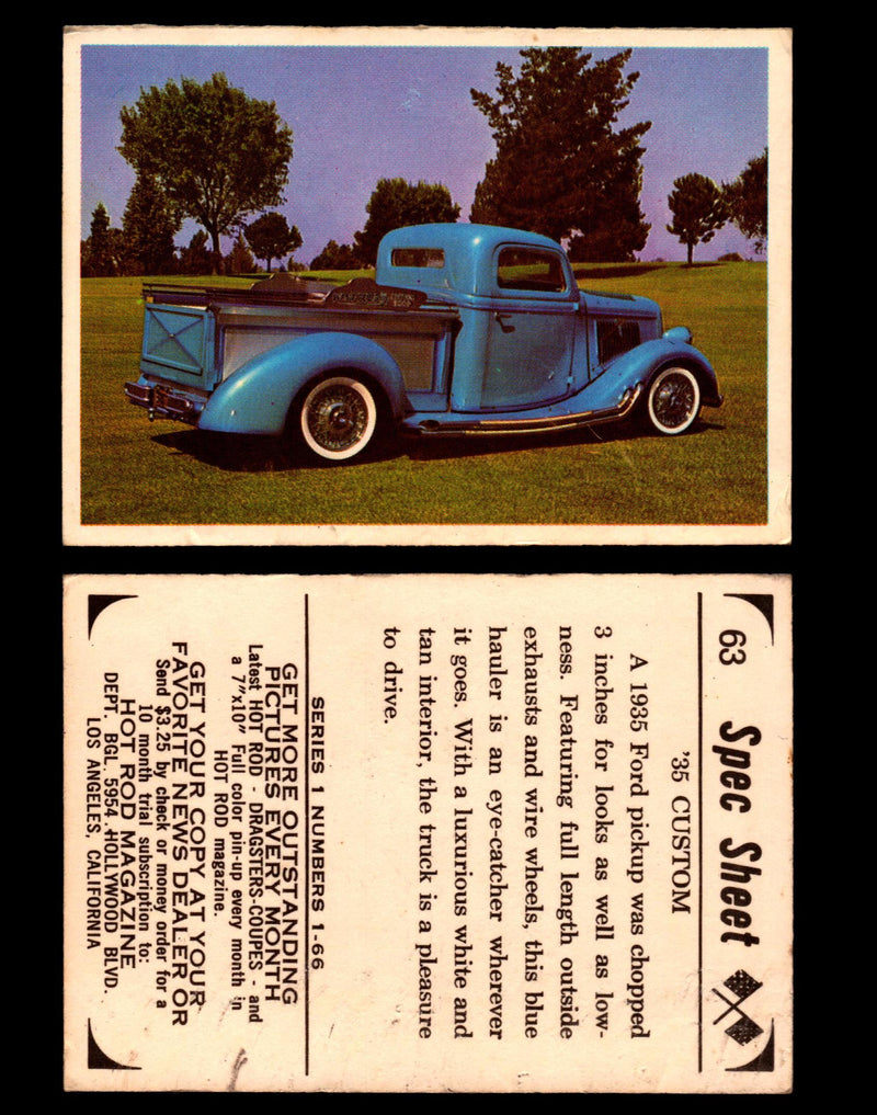 1965 Donruss Spec Sheet Vintage Hot Rods Trading Cards You Pick Singles #1-66 #63  - TvMovieCards.com