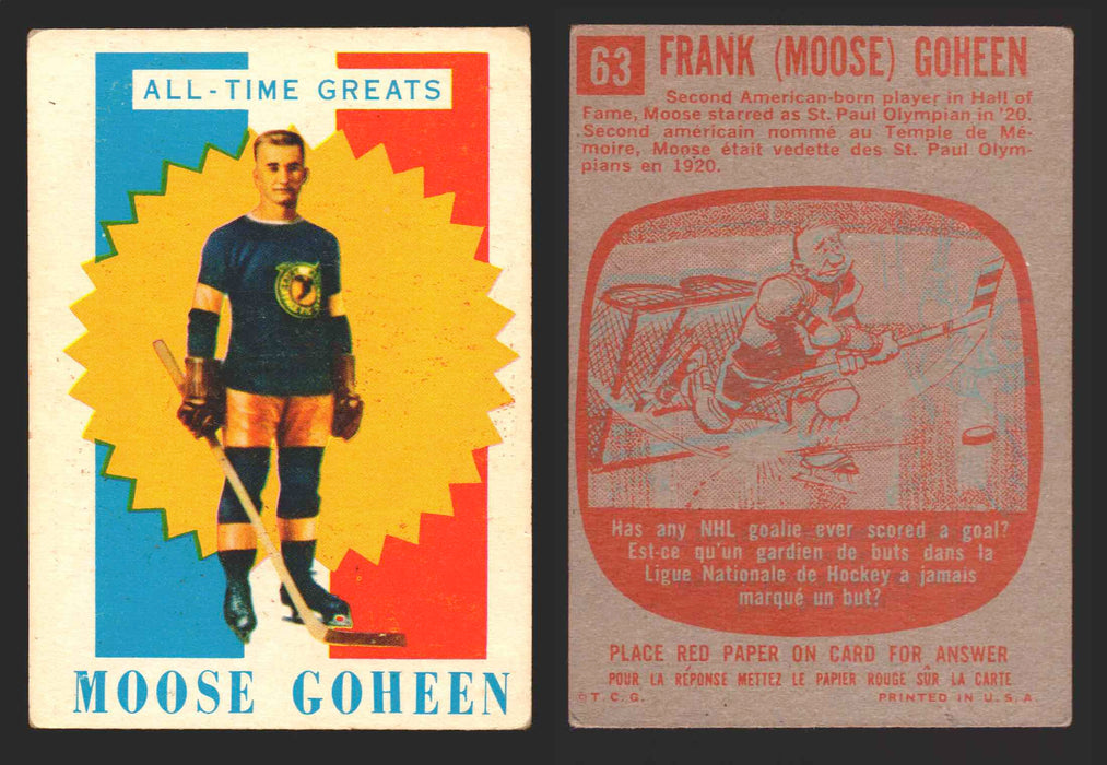 1960-61 Topps Hockey NHL Trading Card You Pick Single Cards #1 - 66 EX/NM 63 Moose Goheen All-Time Greats  - TvMovieCards.com