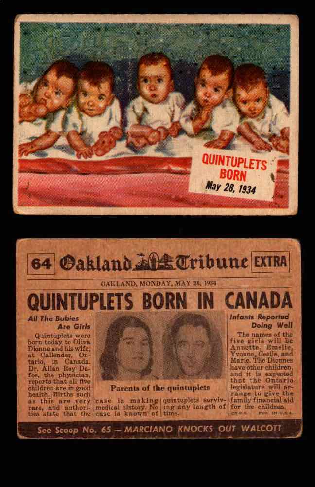 1954 Scoop Newspaper Series 1 Topps Vintage Trading Cards You Pick Singles #1-78 64   Quintuplets Born  - TvMovieCards.com