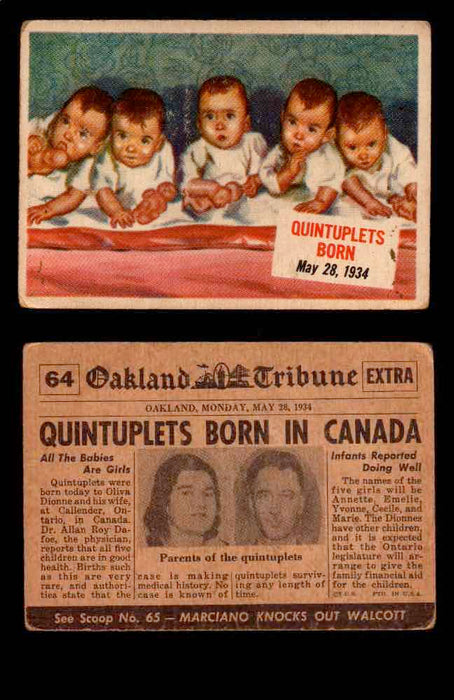 1954 Scoop Newspaper Series 1 Topps Vintage Trading Cards You Pick Singles #1-78 64   Quintuplets Born  - TvMovieCards.com