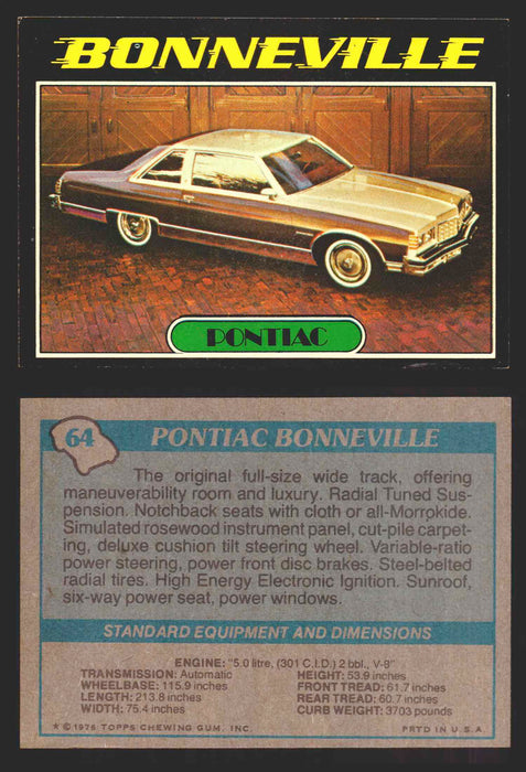 1976 Autos of 1977 Vintage Trading Cards You Pick Singles #1-99 Topps 64   Pontiac Bonneville  - TvMovieCards.com
