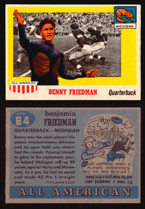 1955 Topps All American Football Trading Card You Pick Singles #1-#100 VG/EX #	64	Benny Friedman (HOF)  - TvMovieCards.com