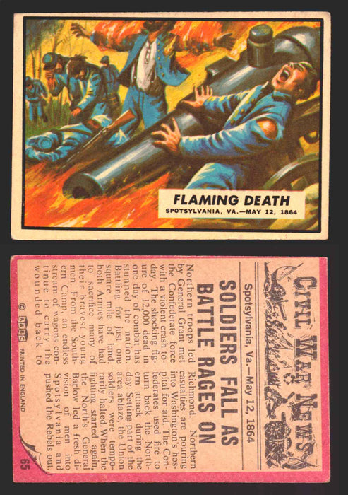 Civil War News Vintage Trading Cards A&BC Gum You Pick Singles #1-88 1965 65   Flaming Death  - TvMovieCards.com