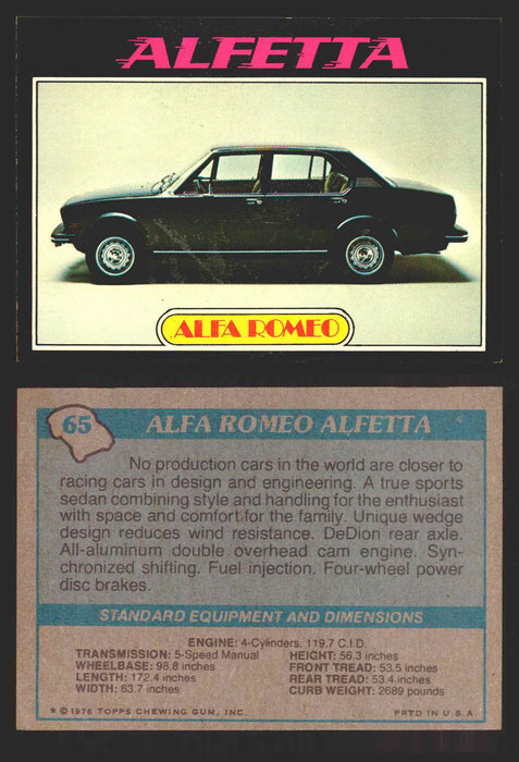 1976 Autos of 1977 Vintage Trading Cards You Pick Singles #1-99 Topps 65   Alfa Romeo Alfetta  - TvMovieCards.com