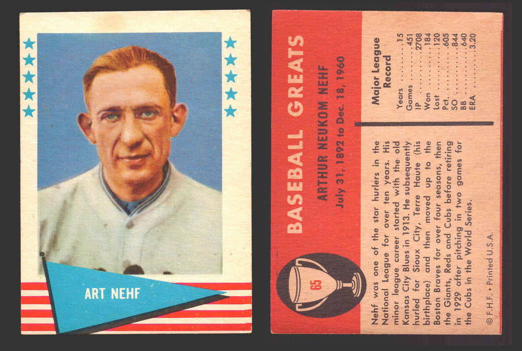 1961 Fleer Baseball Greats Trading Card You Pick Singles #1-#154 VG/EX 65 Art Nehf  - TvMovieCards.com