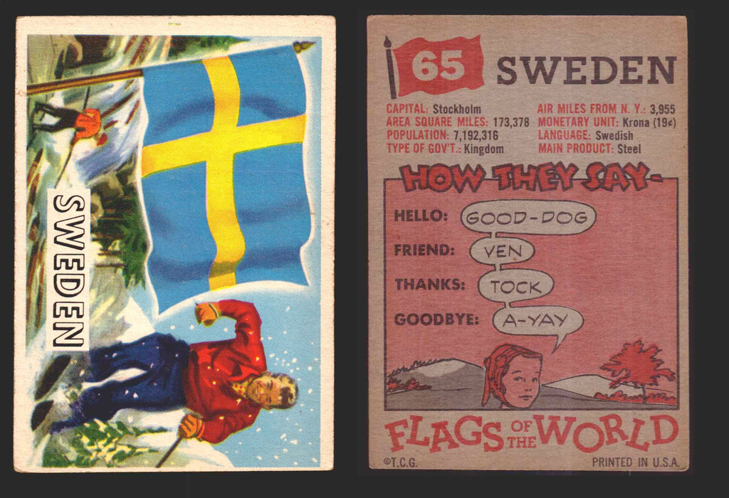 1956 Flags of the World Vintage Trading Cards You Pick Singles #1-#80 Topps 65	Sweden  - TvMovieCards.com