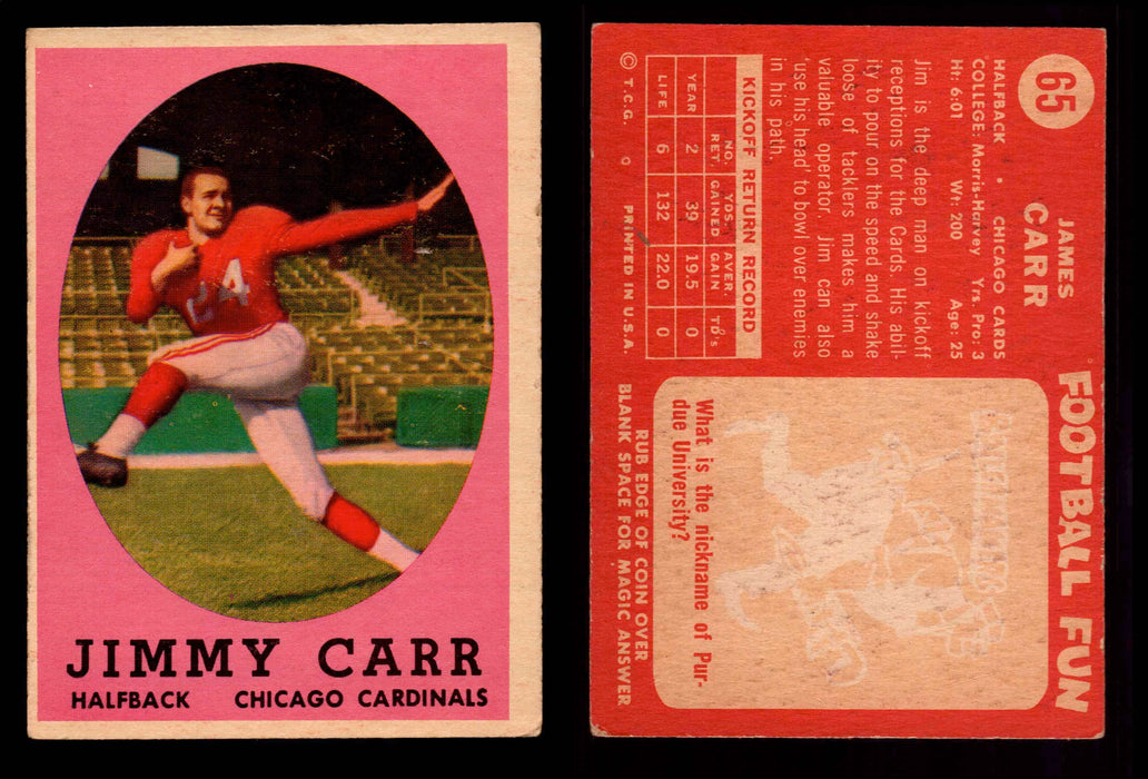 1958 Topps Football Trading Card You Pick Singles #1-#132 VG/EX #	65	Jimmy Carr  - TvMovieCards.com