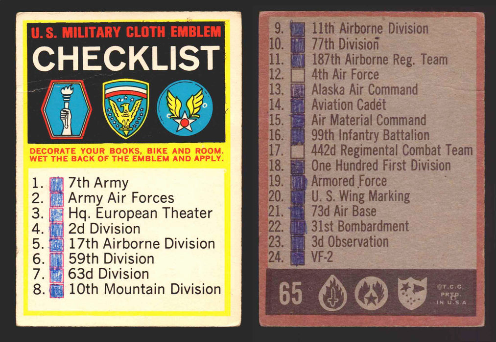 1965 Battle World War II Vintage Trading Card You Pick Singles #1-66 Topps #	65 (checklist marked + creased)  - TvMovieCards.com
