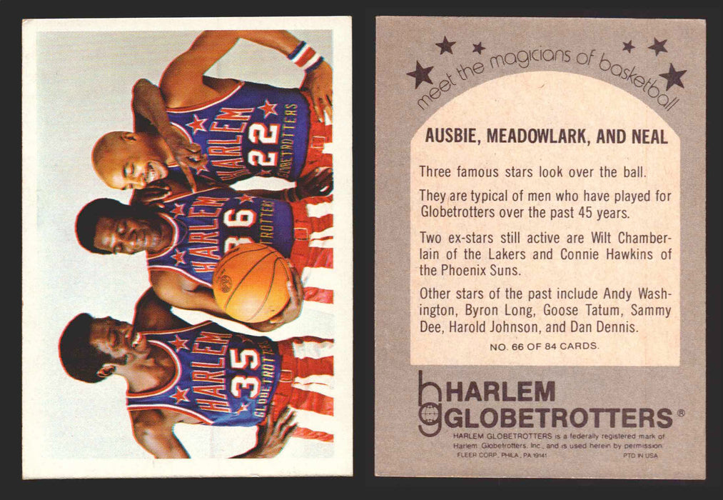 1971 Harlem Globetrotters Fleer Vintage Trading Card You Pick Singles #1-84 66 of 84   Ausbie Meadowlark and Neal  - TvMovieCards.com
