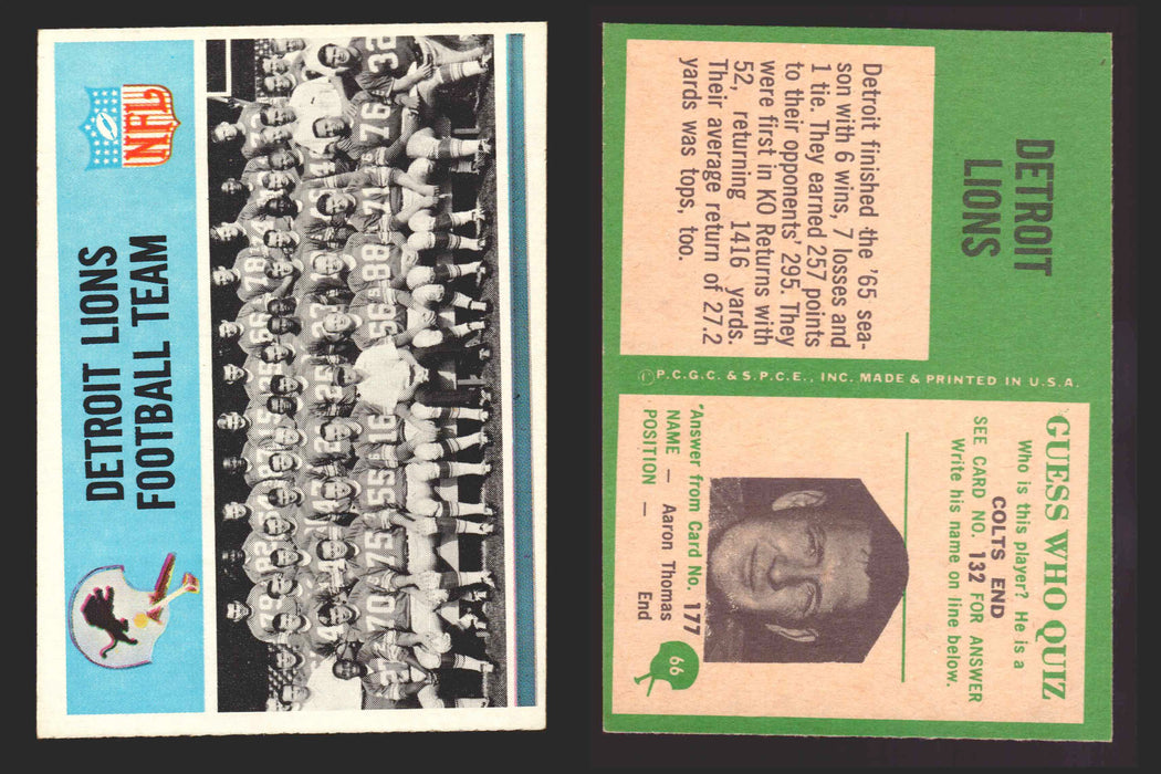 1966 Philadelphia Football NFL Trading Card You Pick Singles #1-#99 VG/EX 66 Detroit Lions Team  - TvMovieCards.com
