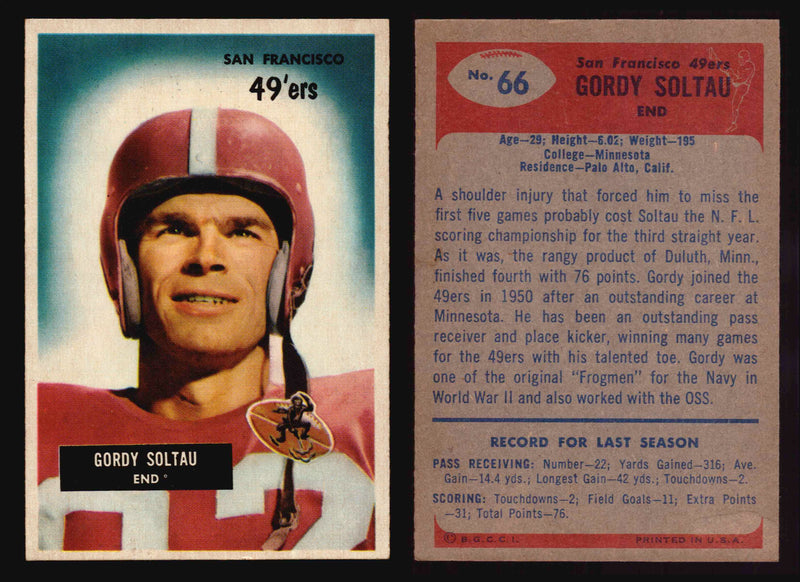 1955 Bowman Football Trading Card You Pick Singles #1-#160 VG/EX #66 Gordon Soltau  - TvMovieCards.com