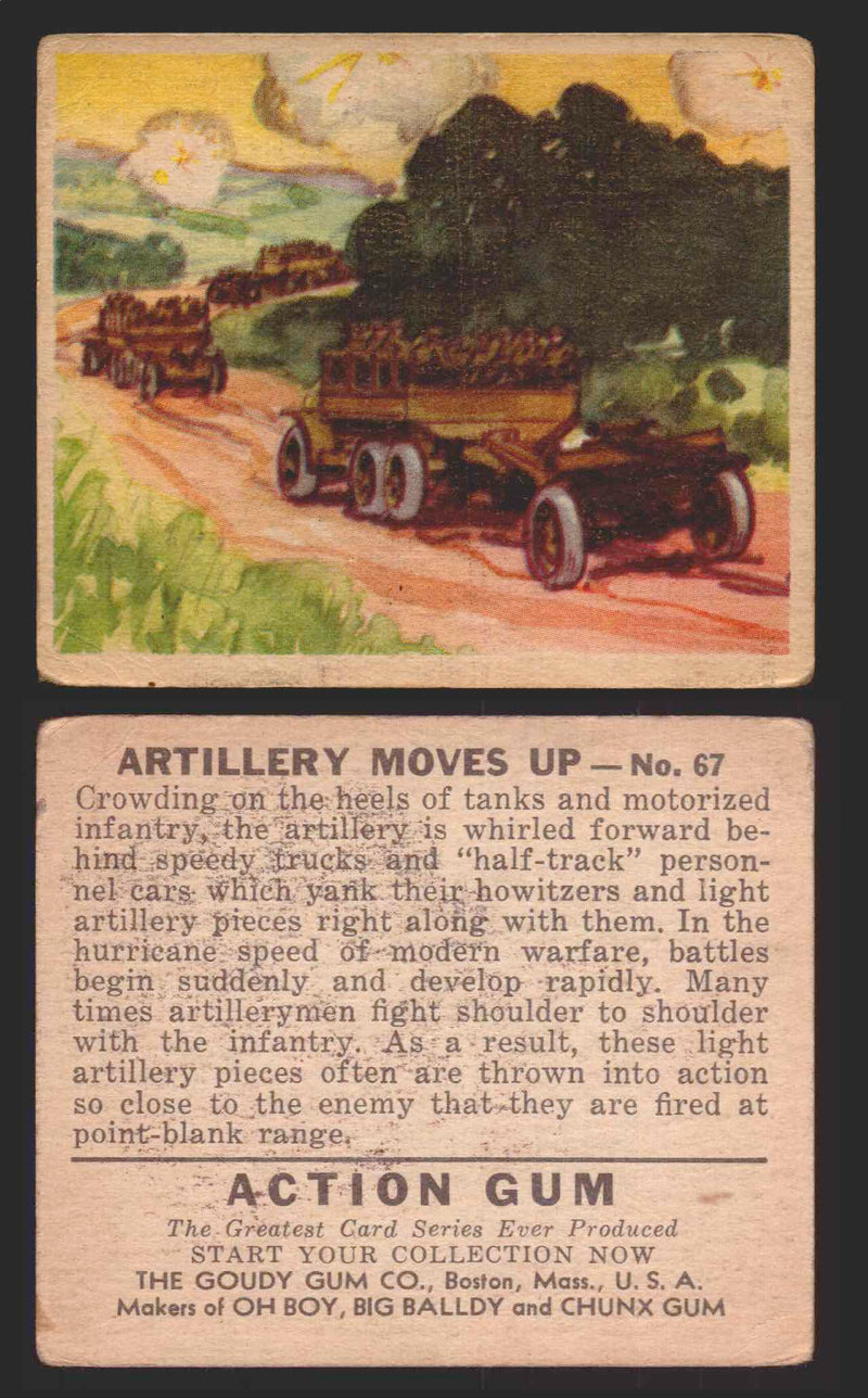 1938 Action Gum Vintage Trading Cards #1-96 You Pick Singles Goudy Gum #67   Artillery Moves Up  - TvMovieCards.com
