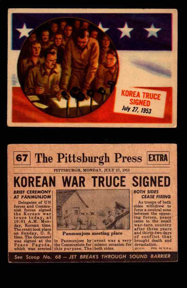 1954 Scoop Newspaper Series 1 Topps Vintage Trading Cards You Pick Singles #1-78 67   Korea Truce Signed  - TvMovieCards.com
