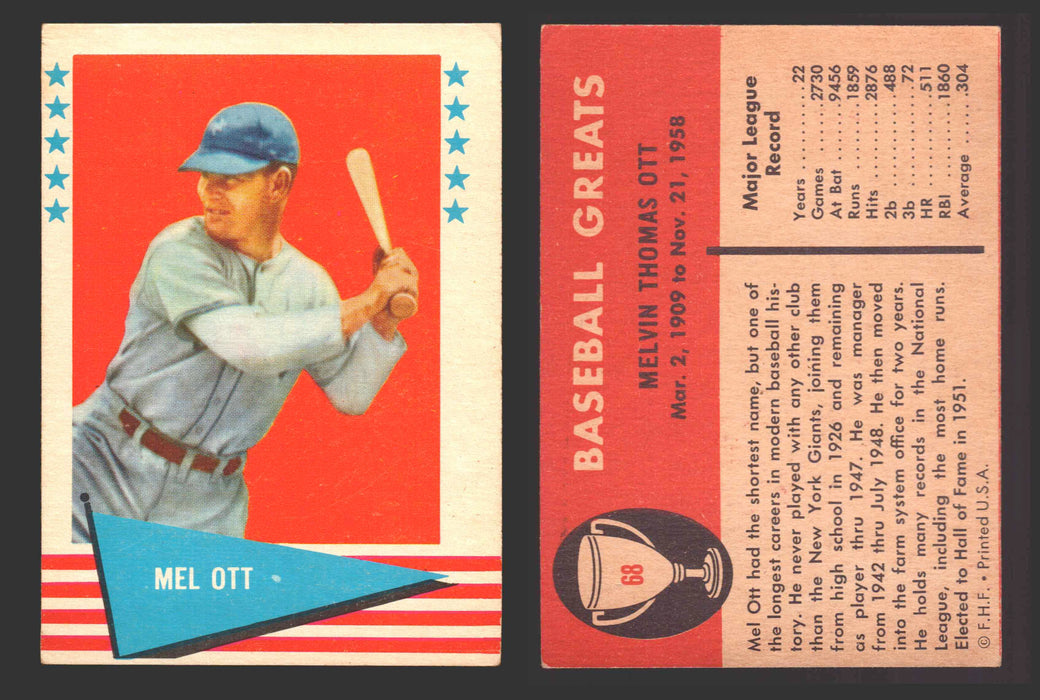 1961 Fleer Baseball Greats Trading Card You Pick Singles #1-#154 VG/EX 68 Mel Ott  - TvMovieCards.com