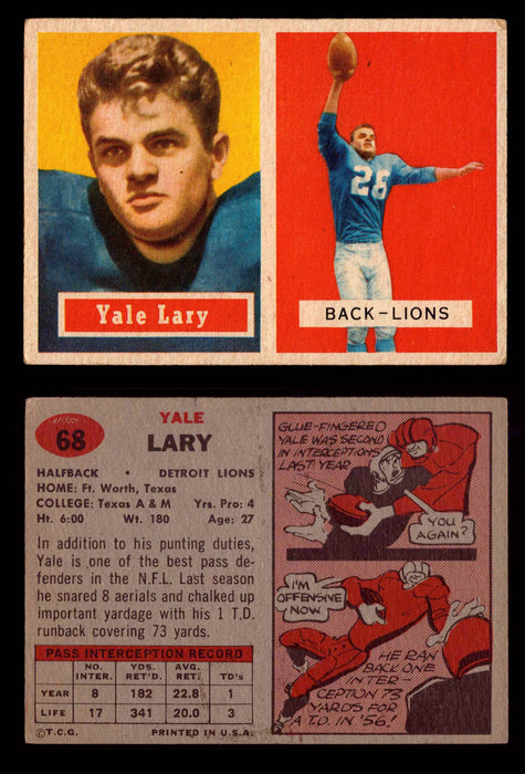 1957 Topps Football Trading Card You Pick Singles #1-#154 VG/EX #	68	Yale Lary (R) (HOF)  - TvMovieCards.com
