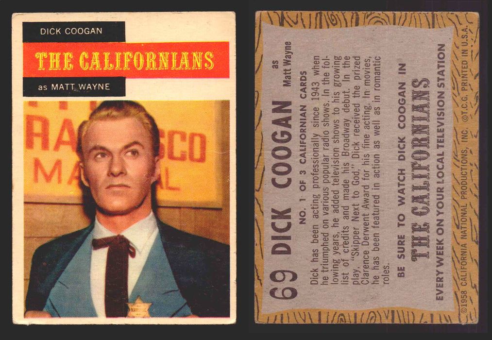 1958 TV Westerns Topps Vintage Trading Cards You Pick Singles #1-71 69   Dick Coogan as Matt Wayne  - TvMovieCards.com