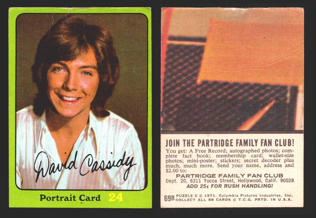 1971 The Partridge Family Series 3 Green You Pick Single Cards #1-88B Topps USA #	69B   Portrait Card 24: David Cassidy  - TvMovieCards.com