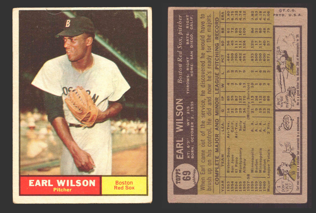1961 Topps Baseball Trading Card You Pick Singles #1-#99 VG/EX #	69 Earl Wilson - Boston Red Sox  - TvMovieCards.com