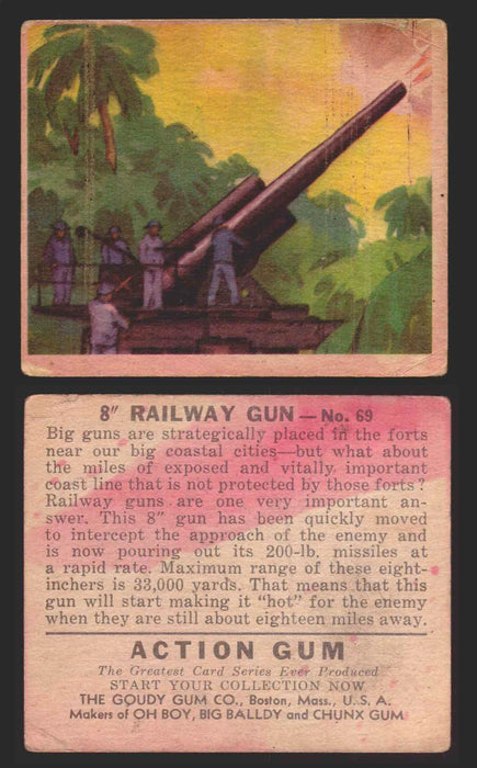 1938 Action Gum Vintage Trading Cards #1-96 You Pick Singles Goudy Gum #69   8" Railway Gun  - TvMovieCards.com