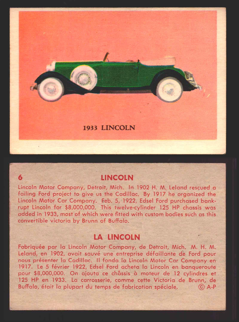 1959 Parkhurst Old Time Cars Vintage Trading Card You Pick Singles #1-64 V339-16 6	1933 Lincoln  - TvMovieCards.com