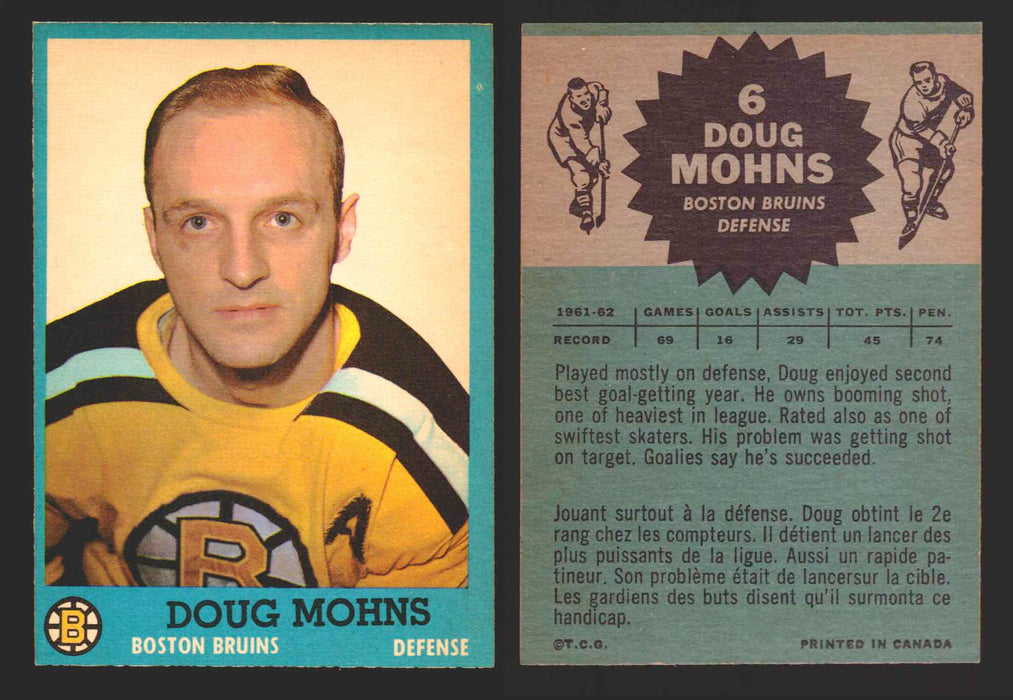1962-63 Topps Hockey NHL Trading Card You Pick Single Cards #1 - 66 EX/NM #	6 Doug Mohns  - TvMovieCards.com