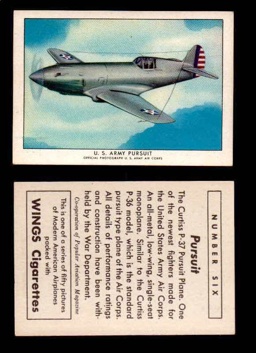 1940 Modern American Airplanes Series 1 Vintage Trading Cards Pick Singles #1-50 6 U.S. Army Pursuit (Curtiss P-37)  - TvMovieCards.com