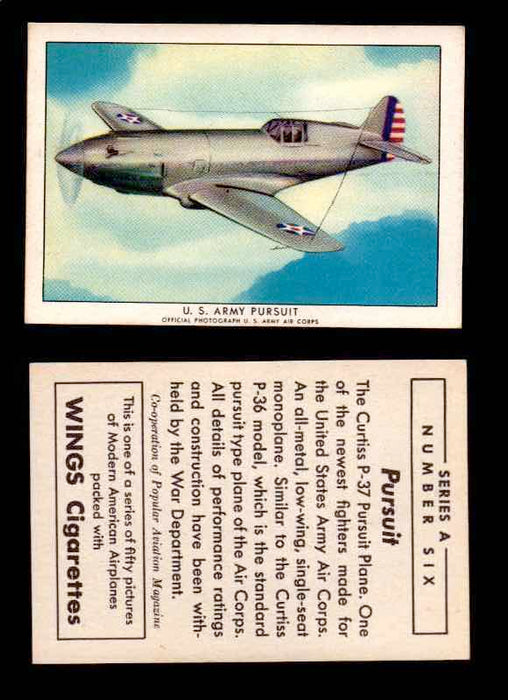 1940 Modern American Airplanes Series A Vintage Trading Cards Pick Singles #1-50 6 U.S. Army Pursuit (Curtiss P-37)  - TvMovieCards.com