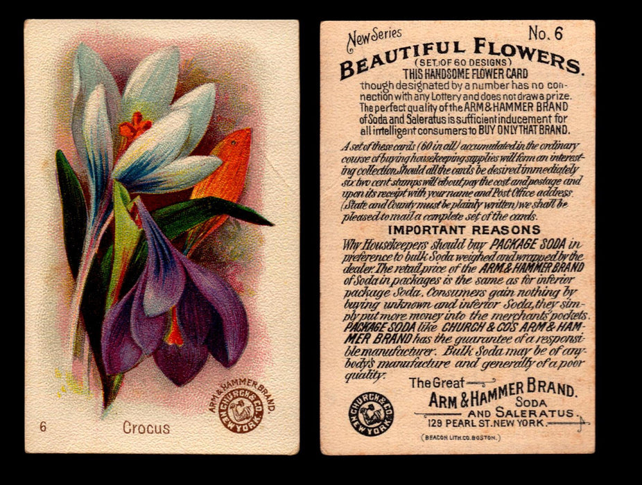 Beautiful Flowers New Series You Pick Singles Card #1-#60 Arm & Hammer 1888 J16 #6 Crocus  - TvMovieCards.com