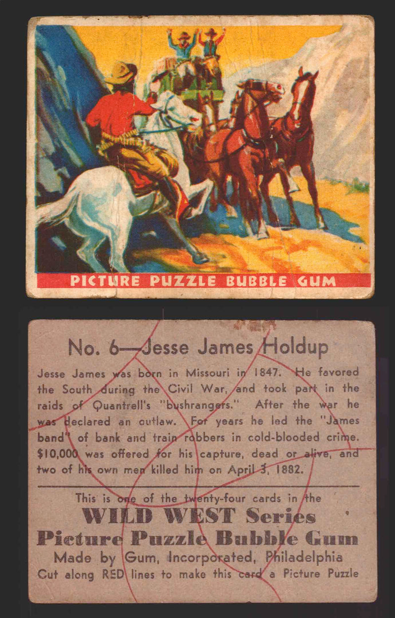Wild West Series Vintage Trading Card You Pick Singles #1-#49 Gum Inc. 1933 6   Jesse James Holdup  - TvMovieCards.com