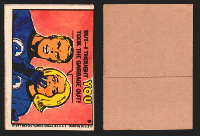 1967 Philadelphia Gum Marvel Super Hero Stickers Vintage You Pick Singles #1-55 6   [Mr. Fantastic & Invisible Girl] - But I thought you took the garbage out!  - TvMovieCards.com