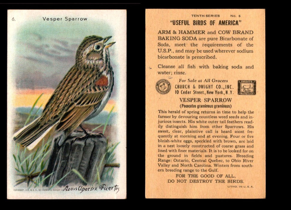 Birds - Useful Birds of America 10th Series You Pick Singles Church & Dwight J-9 #6 Vesper Sparrow  - TvMovieCards.com