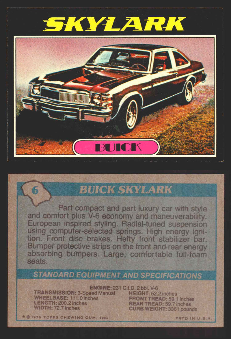 1976 Autos of 1977 Vintage Trading Cards You Pick Singles #1-99 Topps 6   Buick Skylark  - TvMovieCards.com