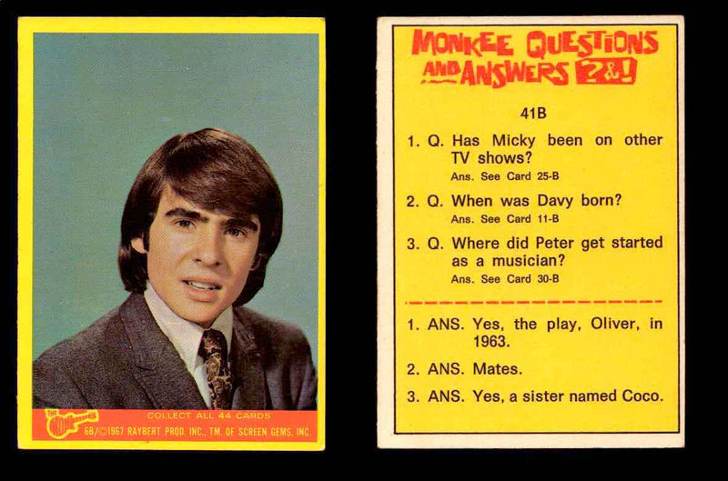 The Monkees Series B TV Show 1967 Vintage Trading Cards You Pick Singles #1B-44B #6  - TvMovieCards.com
