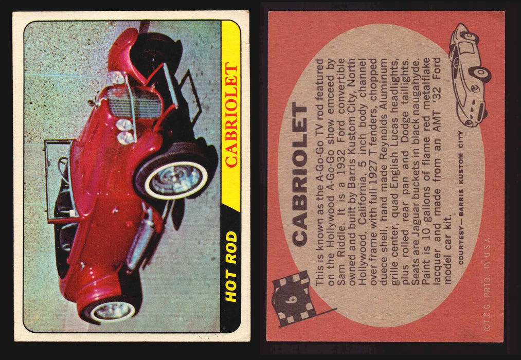Hot Rods Topps 1968 George Barris Vintage Trading Cards #1-66 You Pick Singles #6 Cabriolet  - TvMovieCards.com