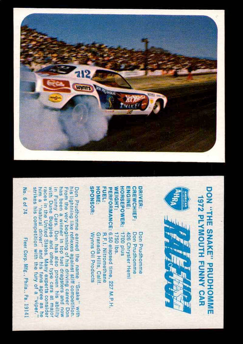 Race USA AHRA Drag Champs 1973 Fleer Vintage Trading Cards You Pick Singles 6 of 74    Don "The Snake" Prudhomme  - TvMovieCards.com