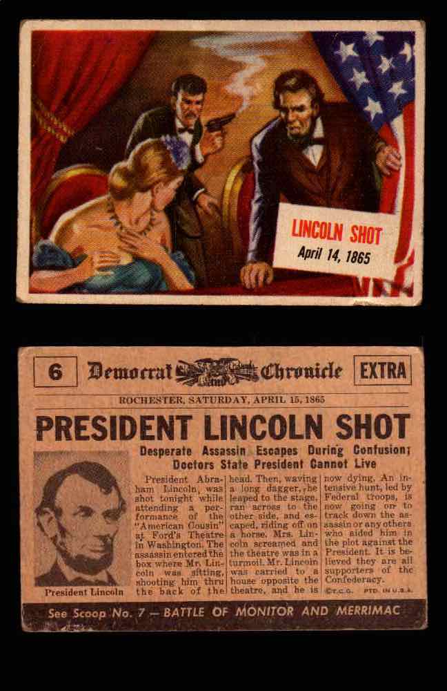 1954 Scoop Newspaper Series 1 Topps Vintage Trading Cards You Pick Singles #1-78 6   Lincoln Shot  - TvMovieCards.com