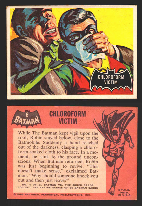 1966 Batman (Black Bat) Vintage Trading Card You Pick Singles #1-55 #	  6   Chloroform Victim (creased)  - TvMovieCards.com