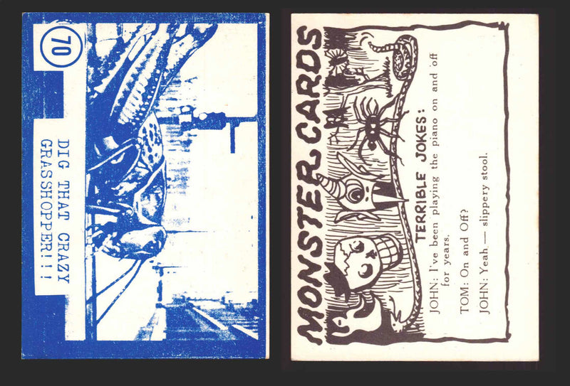 1965 Blue Monster Cards Vintage Trading Cards You Pick Singles #1-84 Rosen 70   Dig That Crazy Grasshopper!!!  - TvMovieCards.com