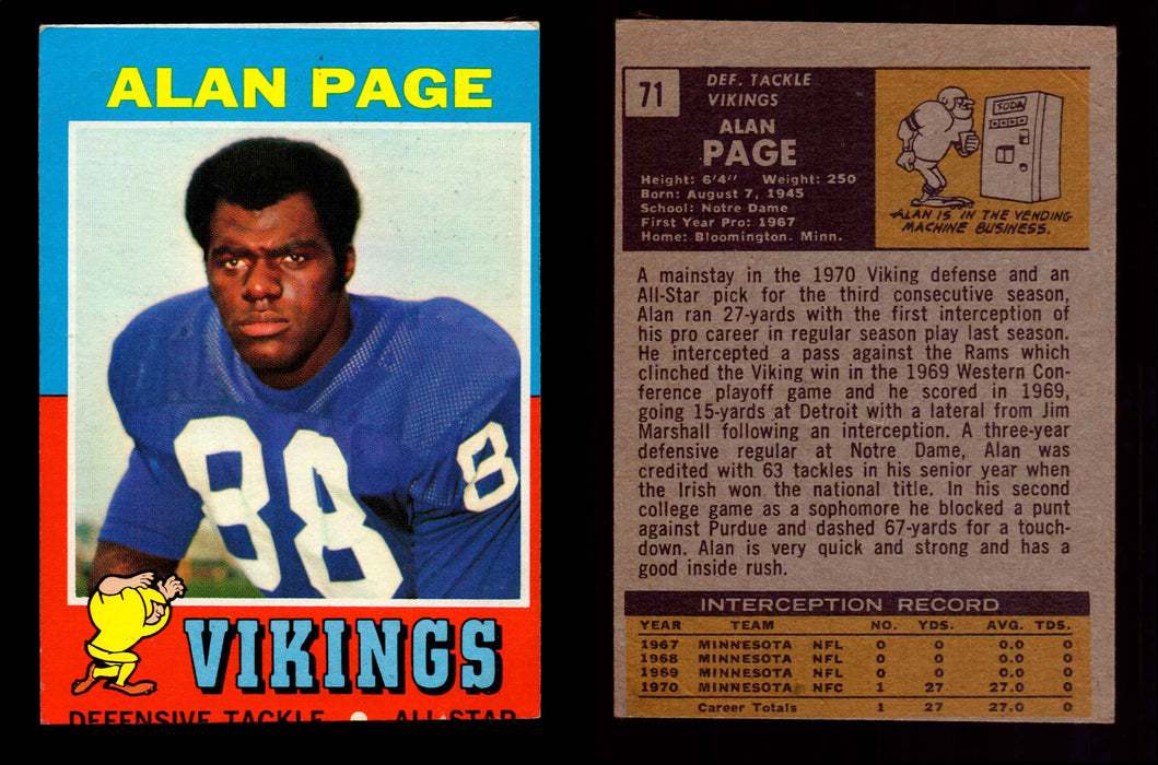 1971 Topps Football Trading Card You Pick Singles #1-#263 G/VG/EX #	71	Alan Page (HOF)  - TvMovieCards.com