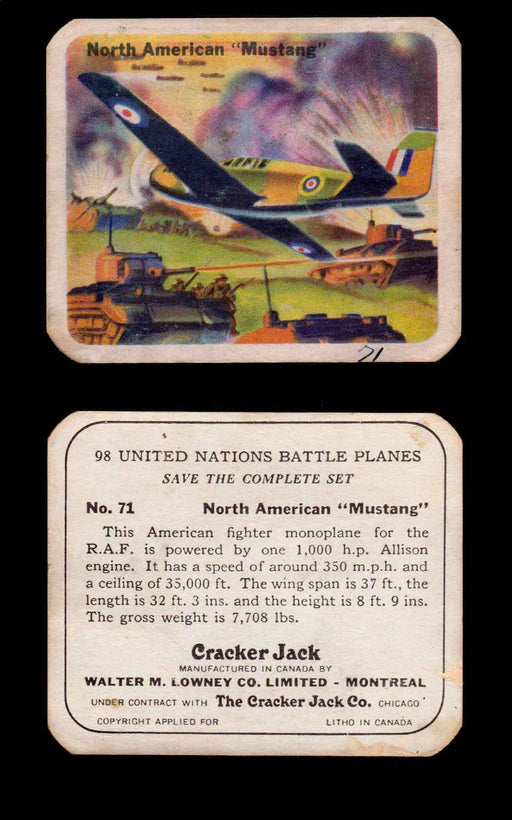 Cracker Jack United Nations Battle Planes Vintage You Pick Single Cards #71-147 #71  - TvMovieCards.com