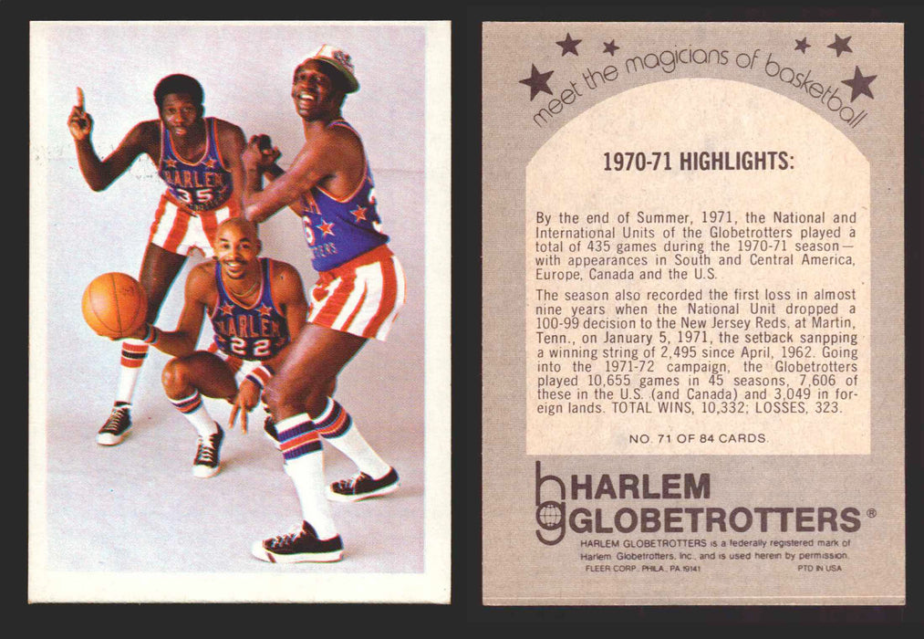 1971 Harlem Globetrotters Fleer Vintage Trading Card You Pick Singles #1-84 71 of 84   1970-71 Highlights  - TvMovieCards.com