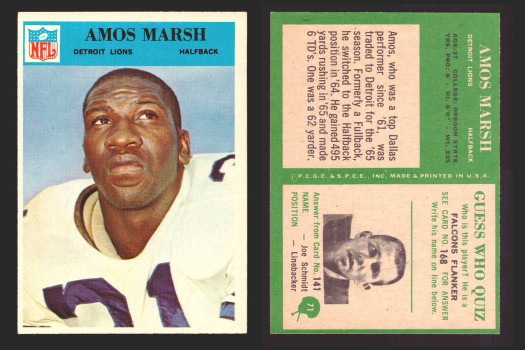 1966 Philadelphia Football NFL Trading Card You Pick Singles #1-#99 VG/EX 71 Amos Marsh - Detroit Lions  - TvMovieCards.com