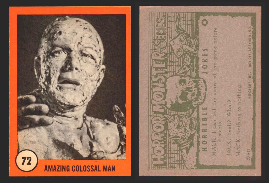 1961 Horror Monsters Series 2 Orange You Pick Trading Card Singles 67-146 NuCard #	 72   Amazing Colossal Man  - TvMovieCards.com