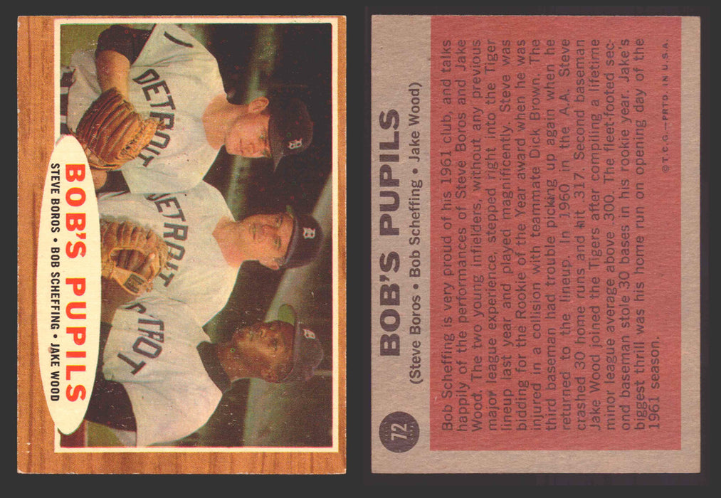 1962 Topps Baseball Trading Card You Pick Singles #1-#99 VG/EX #	72 Bob's Pupils - Detroit Tigers  - TvMovieCards.com