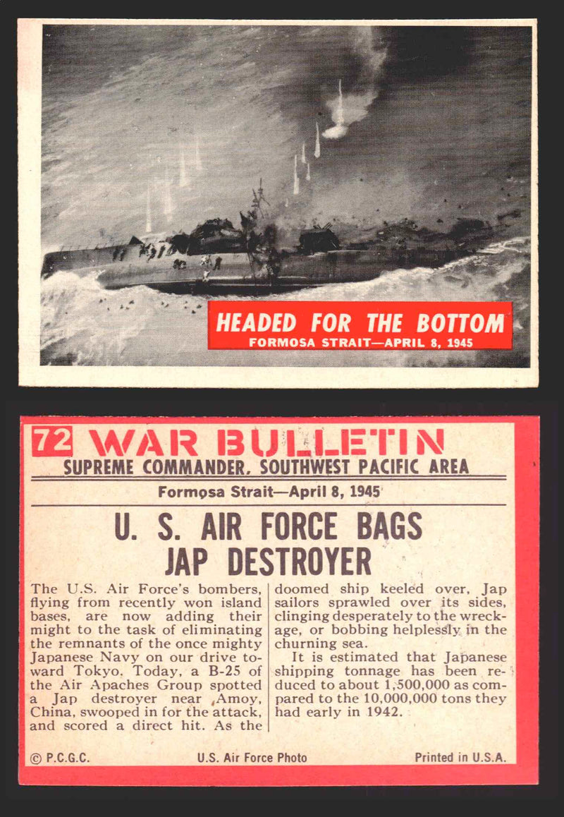 1965 War Bulletin Philadelphia Gum Vintage Trading Cards You Pick Singles #1-88 72   Headed For The Bottom  - TvMovieCards.com
