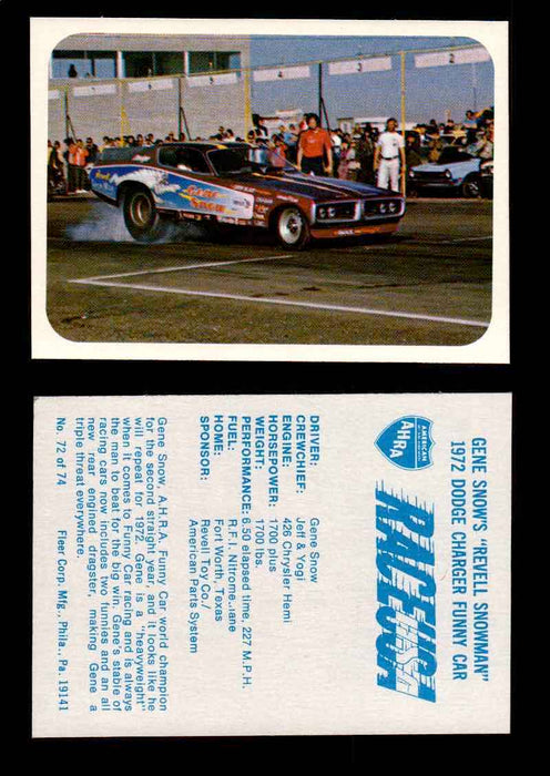 Race USA AHRA Drag Champs 1973 Fleer Vintage Trading Cards You Pick Singles 72 of 74   Gene Snow's "Revell Snowman"  - TvMovieCards.com