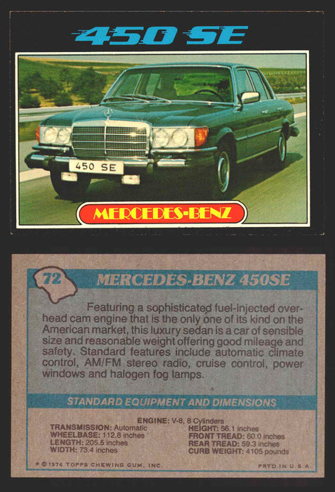 1976 Autos of 1977 Vintage Trading Cards You Pick Singles #1-99 Topps 72   Mercedes-Benz 450 SE  - TvMovieCards.com