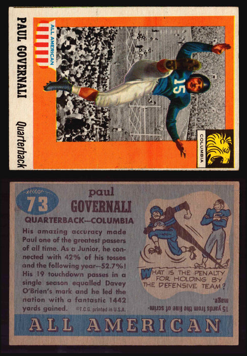 1955 Topps All American Football Trading Card You Pick Singles #1-#100 VG/EX #	73	Hugh Governali  - TvMovieCards.com