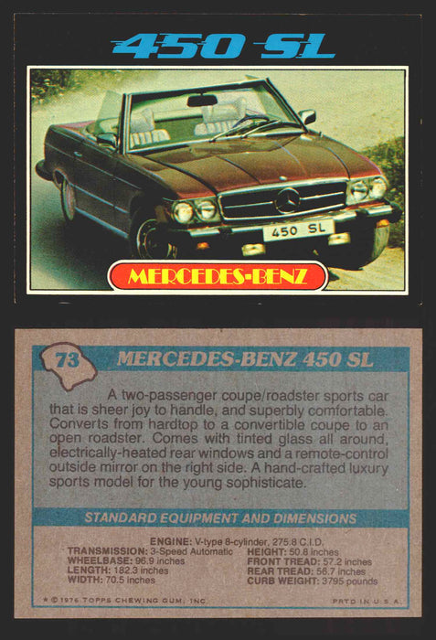1976 Autos of 1977 Vintage Trading Cards You Pick Singles #1-99 Topps 73   Mercedes-Benz 450 SL  - TvMovieCards.com